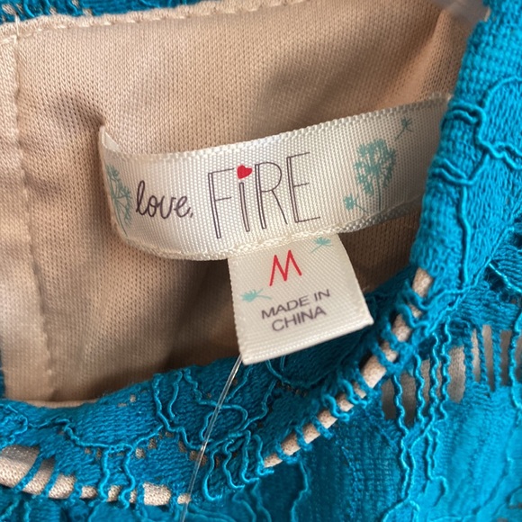 NWT LOVE FIRE Teal Lace, Lined Sleeveless Shirt Top Blouse Boho Blouse - Picture 5 of 9